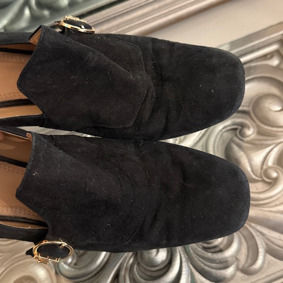 Tory Burch 10.5 Tess Suede Block Heel Black Leather Loafers Pumps - Picture 8 of 11